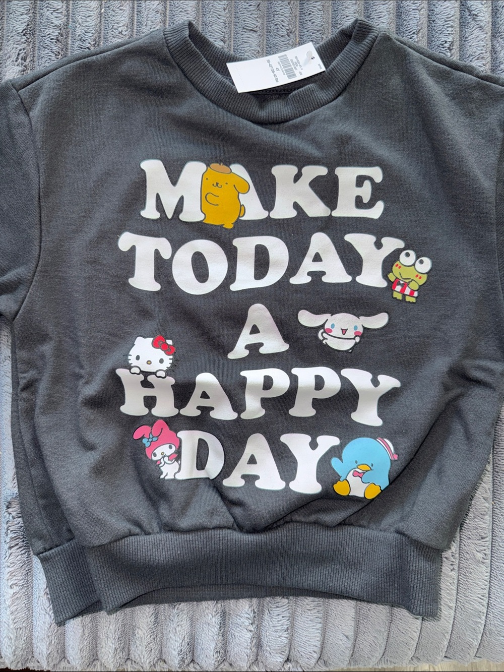 Hello Kitty Grey Graphic Kids Sweatshirt with Colorful Characters